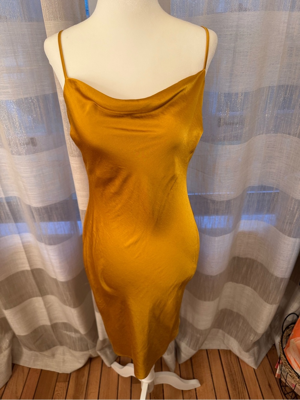 Express Satin Slip Dress in Mustard